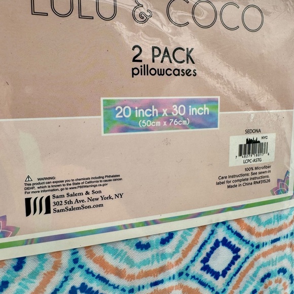 Lulu & Coco 2pc Sedona Pillowcases Microfiber Tie Dye 20 X 30in NEW Psychedelic - Picture 3 of 3